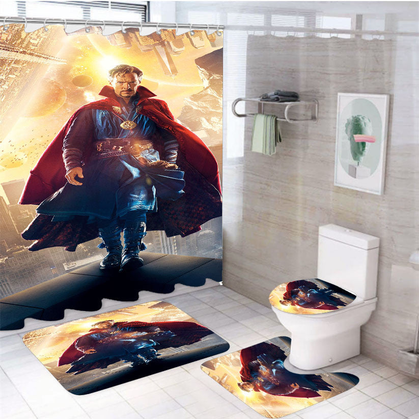 Walk Doctor Strange 4Pcs Bathroom Non-Slip Rugs Shower Curtain Fabric Waterproof