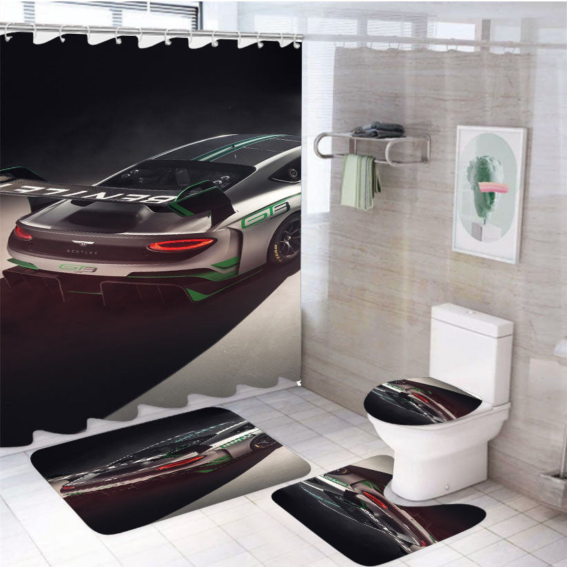 Wallpaper Bentley Con 4Pcs Bathroom Non-Slip Rugs Shower Curtain Fabric Waterproof
