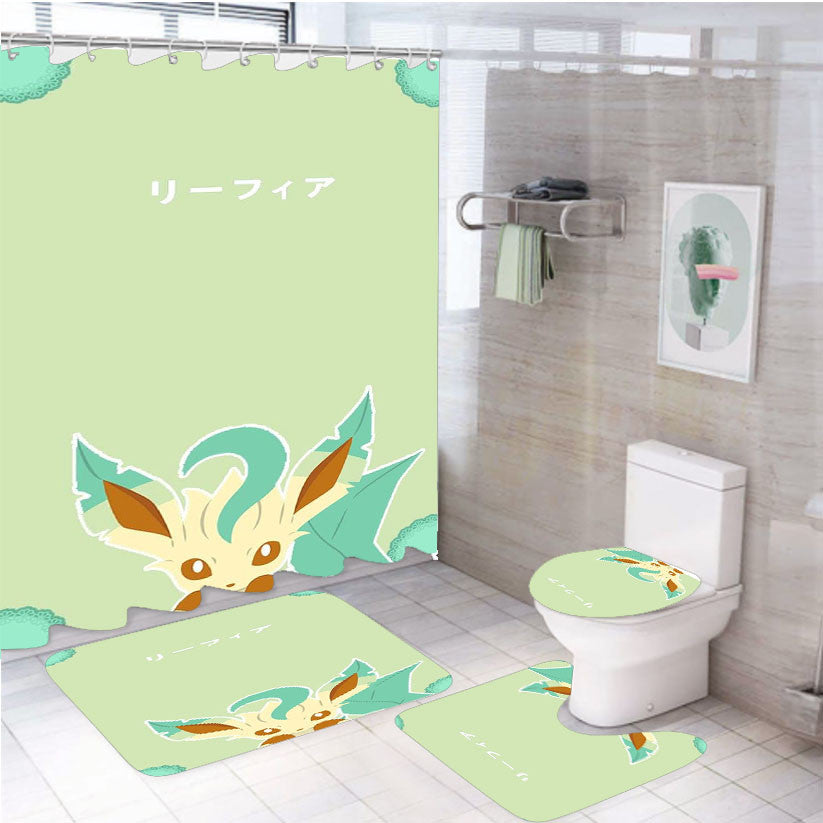 Wallpaper Pokemon Leafeon Art 4Pcs Bathroom Non-Slip Rugs Shower Curtain Fabric Waterproof