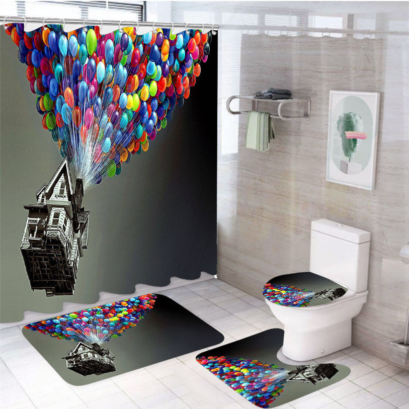 Walt Disney 4Pcs Bathroom Non-Slip Rugs Shower Curtain Fabric Waterproof