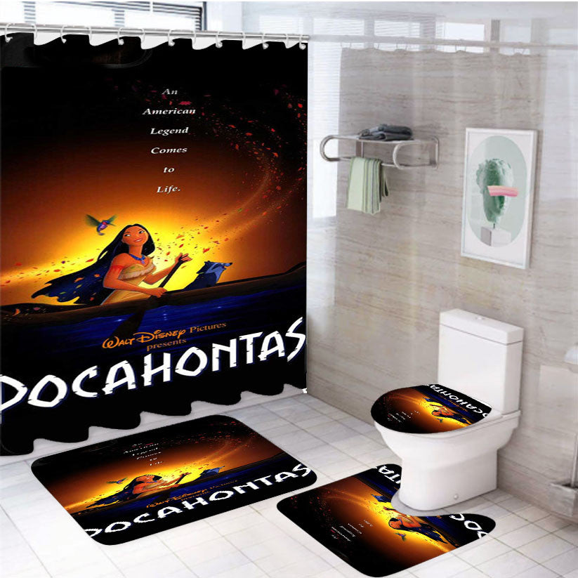 Walt Disney Princess Pocahontas 4Pcs Bathroom Non-Slip Rugs Shower Curtain Fabric Waterproof