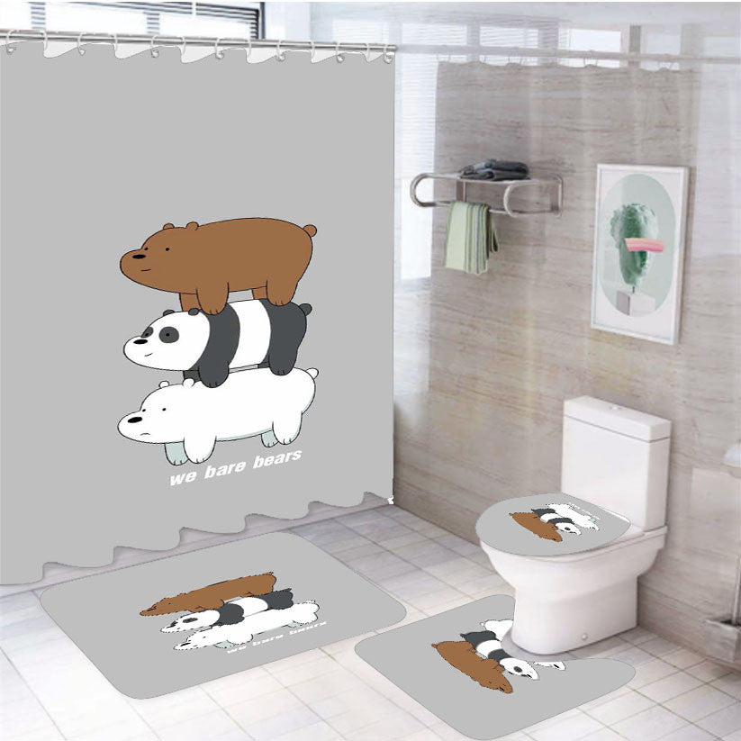 We Are Bears 4Pcs Bathroom Non-Slip Rugs Shower Curtain Fabric Waterproof