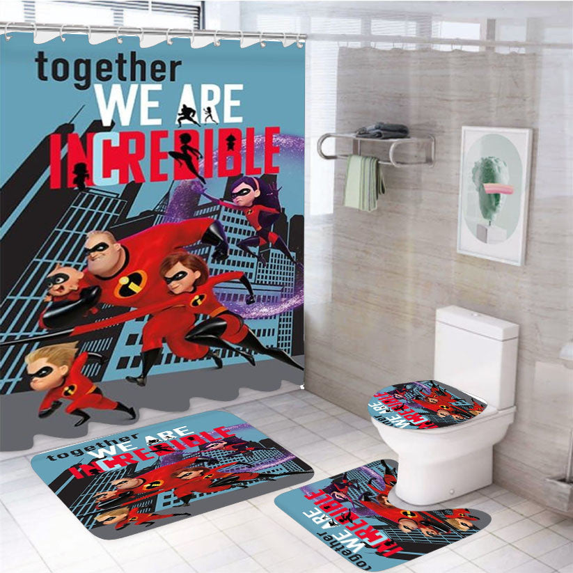 We Are Incredible 4Pcs Bathroom Non-Slip Rugs Shower Curtain Fabric Waterproof