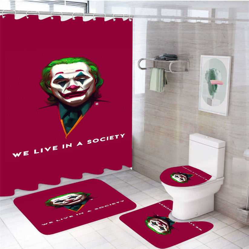 We Live In A Society Joker Movie 2019 4Pcs Bathroom Non-Slip Rugs Shower Curtain Fabric Waterproof