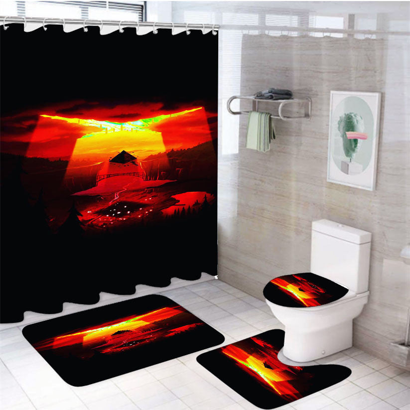 Weirdmageddon Gravity Falls 4Pcs Bathroom Non-Slip Rugs Shower Curtain Fabric Waterproof