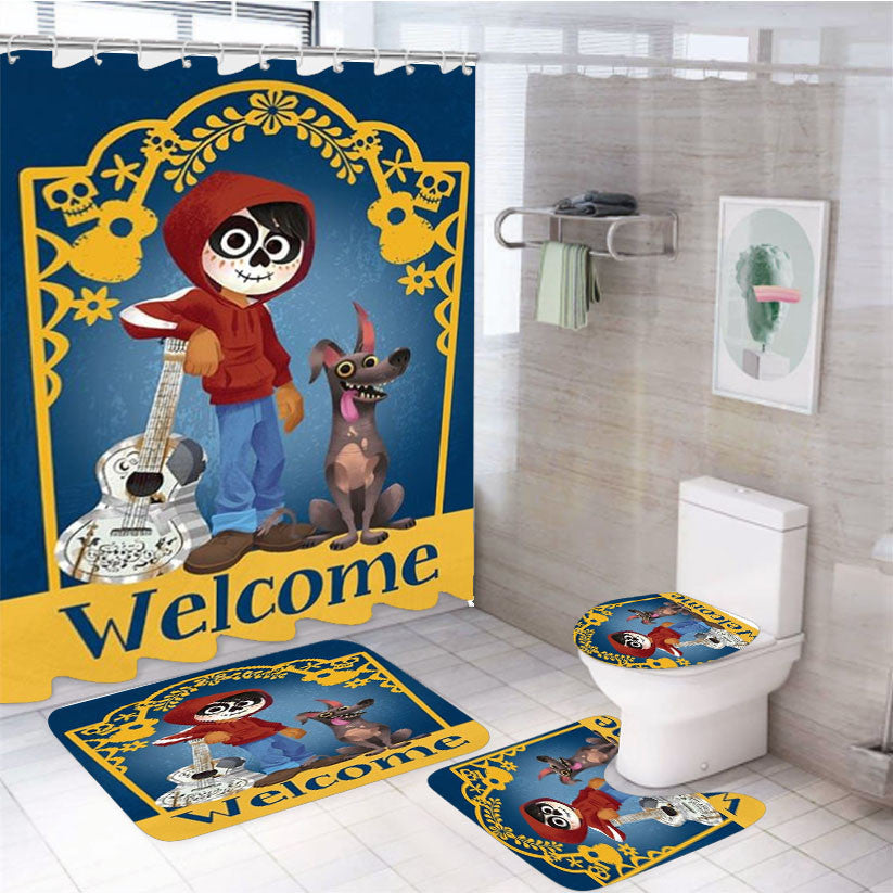 Welcome Miguel And Dante 4Pcs Bathroom Non-Slip Rugs Shower Curtain Fabric Waterproof