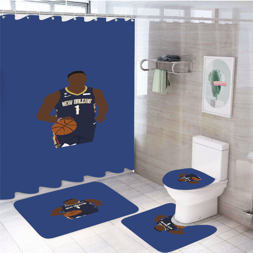 Williamson - Basketball 4Pcs Bathroom Non-Slip Rugs Shower Curtain Fabric Waterproof