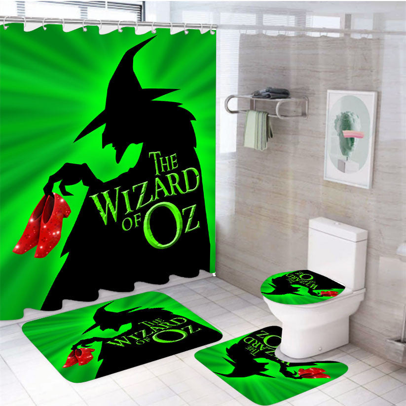 Witch The Wizard Of Oz With Red Shoes 4Pcs Bathroom Non-Slip Rugs Shower Curtain Fabric Waterproof