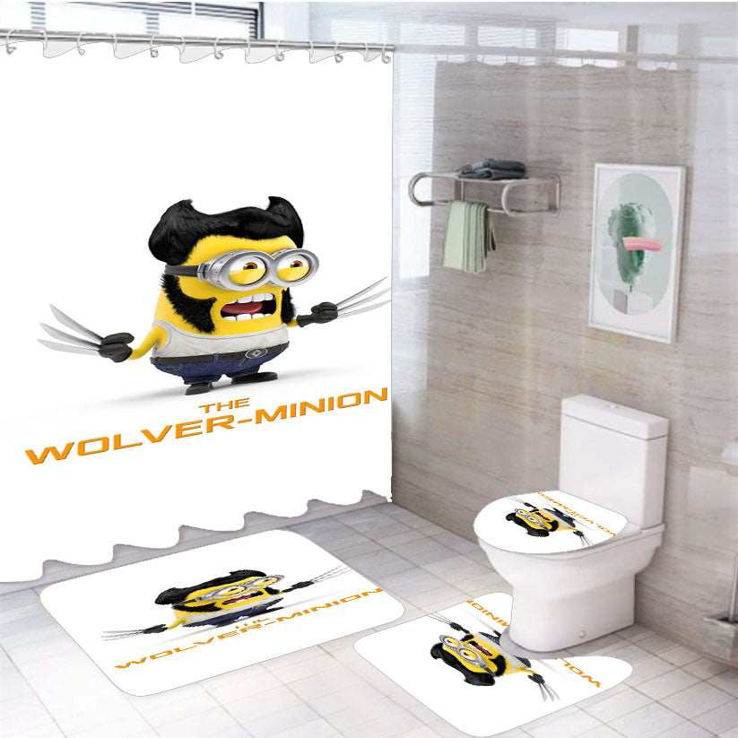 Wolvrine Minion 4Pcs Bathroom Non-Slip Rugs Shower Curtain Fabric Waterproof