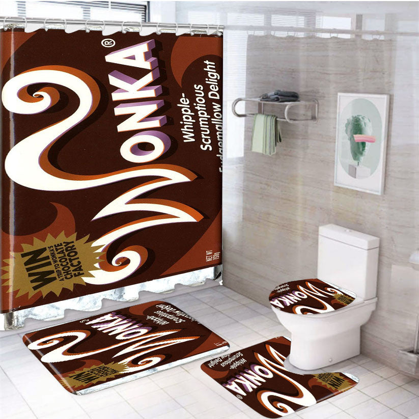 Wonka Chocolate 4Pcs Bathroom Non-Slip Rugs Shower Curtain Fabric Waterproof