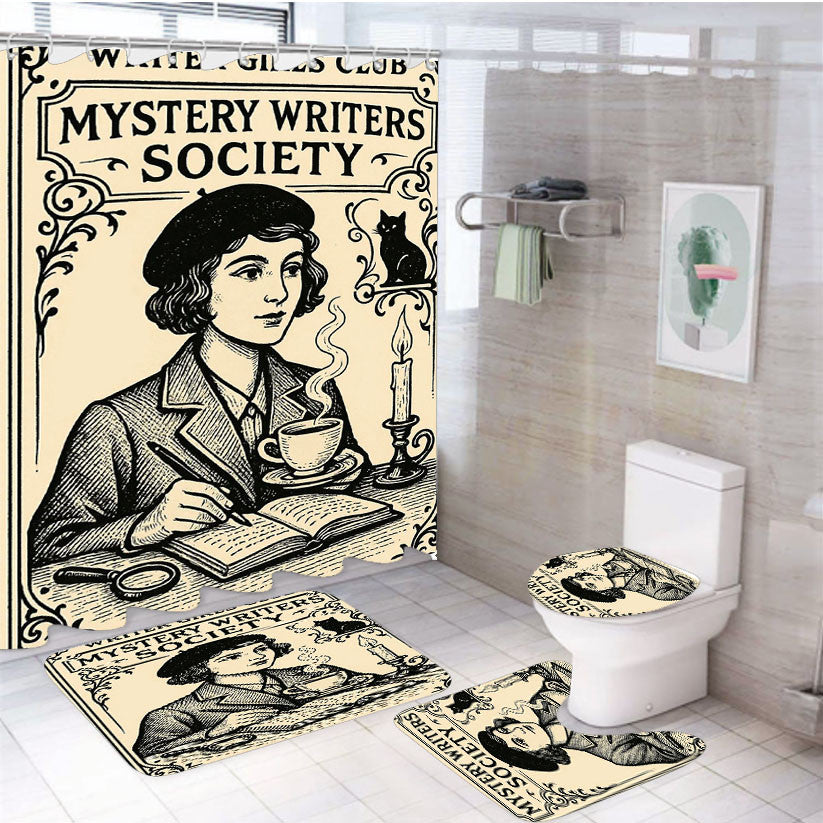 Writer Girls Club Mystery Wall Art 4Pcs Bathroom Non-Slip Rugs Shower Curtain Fabric Waterproof
