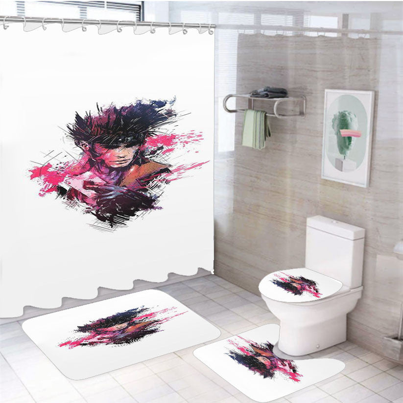 X-Men Gambit 4Pcs Bathroom Non-Slip Rugs Shower Curtain Fabric Waterproof