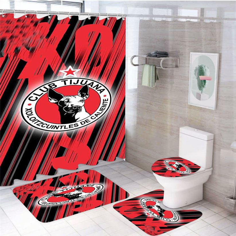 Xolos Tijuana 2 4Pcs Bathroom Non-Slip Rugs Shower Curtain Fabric Waterproof