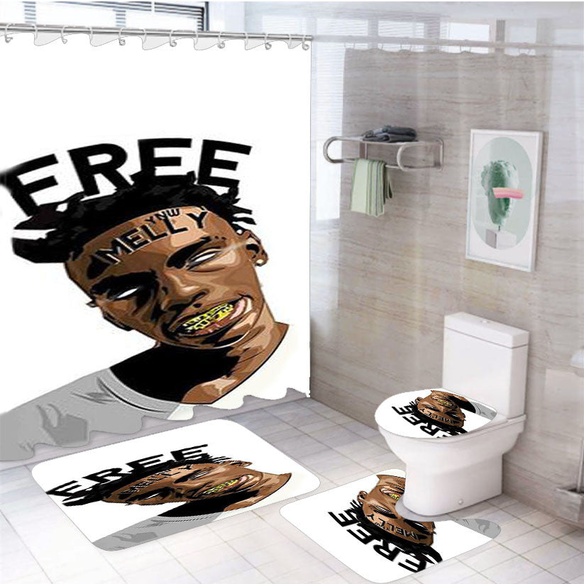 Ynw Melli Rapper Free 4Pcs Bathroom Non-Slip Rugs Shower Curtain Fabric Waterproof