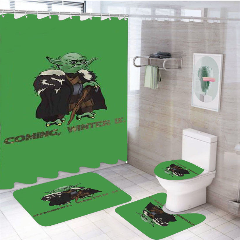Yoda Coming, Winter Is 4Pcs Bathroom Non-Slip Rugs Shower Curtain Fabric Waterproof