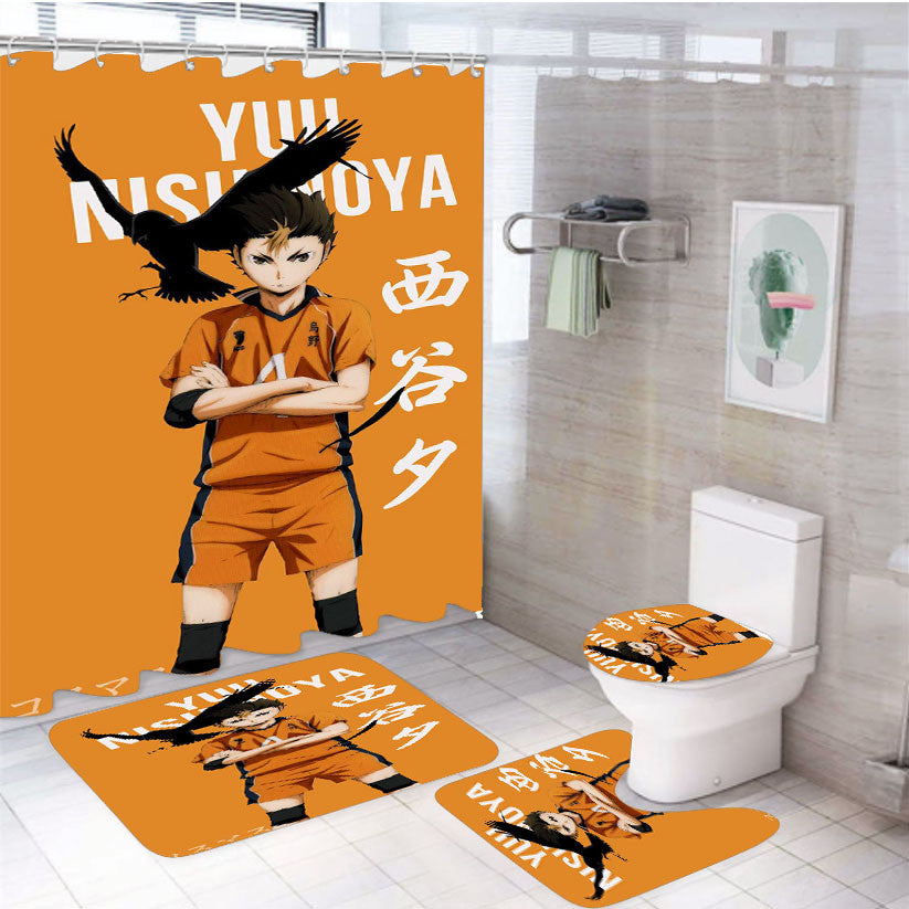 Yuu Nishinoya Haikyuu!! 4Pcs Bathroom Non-Slip Rugs Shower Curtain Fabric Waterproof
