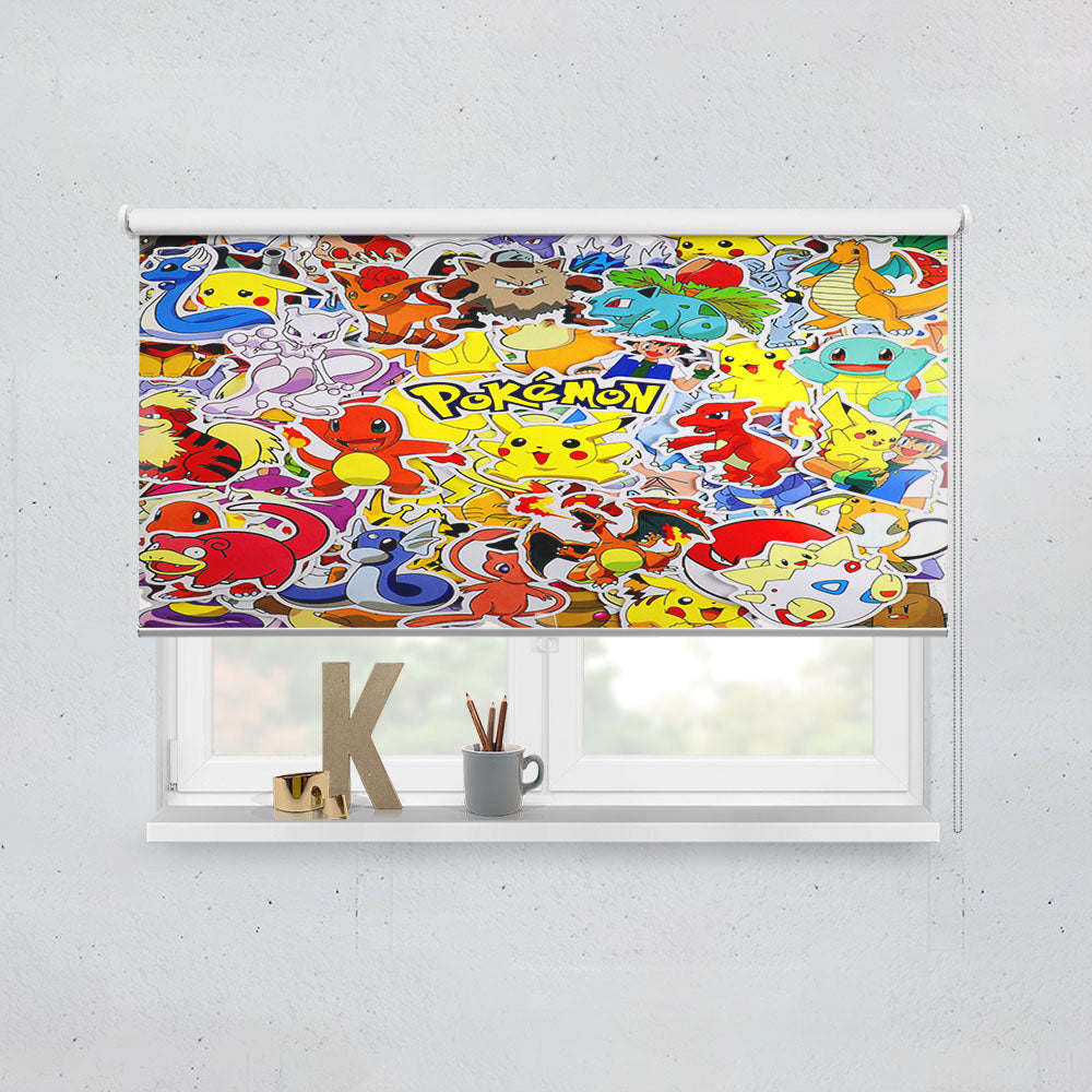 All Pokemon Cartoon Creature Characters Sticker Collage Window Roller Blinds Shades