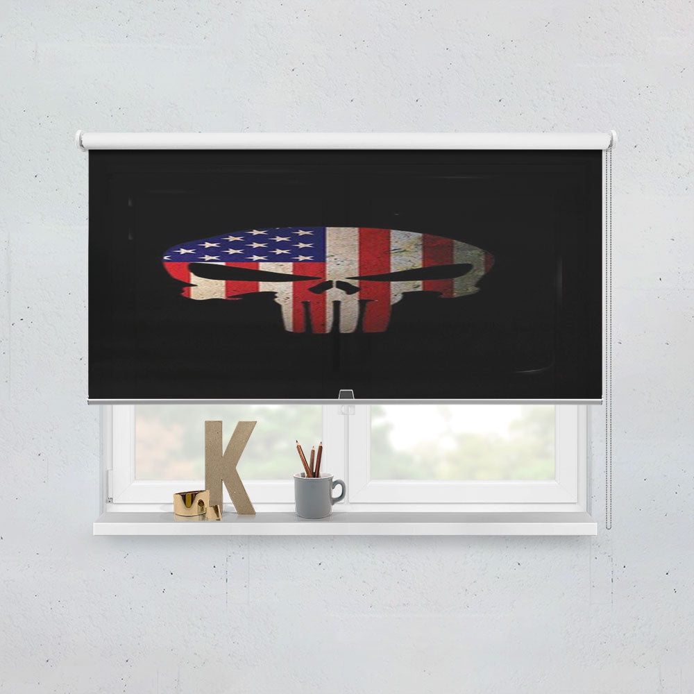 American Flag Punisher Skull Vintage Usa Cool Window Roller Blinds Shades