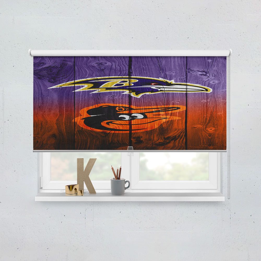 Baltimore Ravens Nfl Orioles Mlb Logo Dark Wood Window Roller Blinds Shades