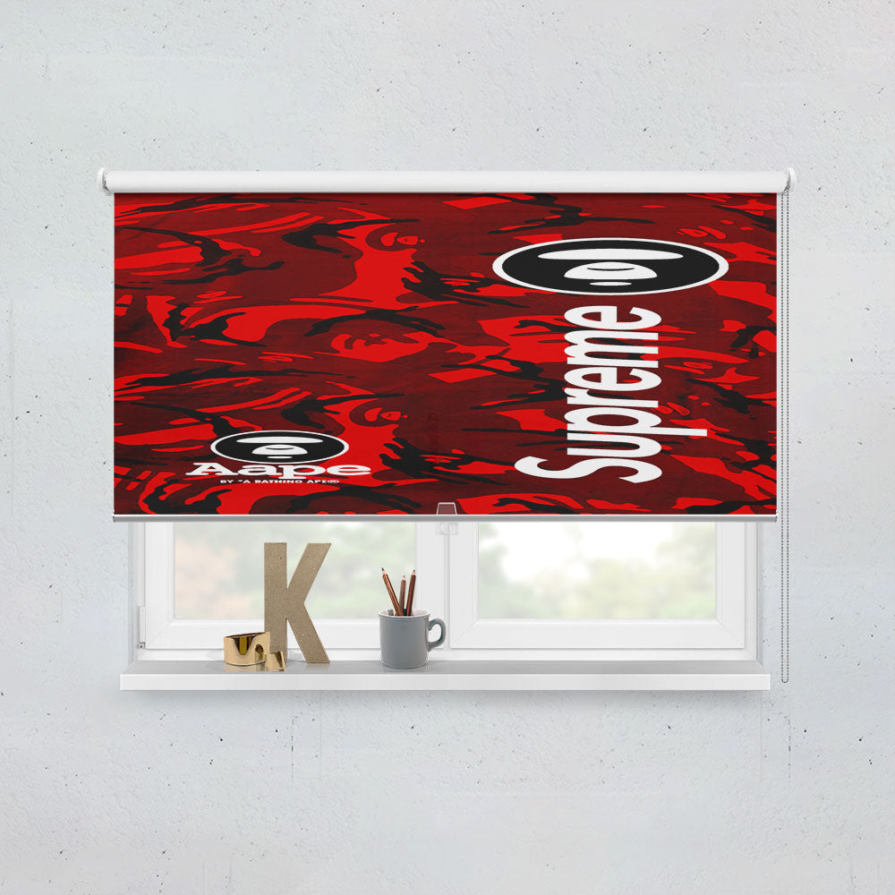 Bape Camo Shark Face Logo Red 2 Window Roller Blinds Shades