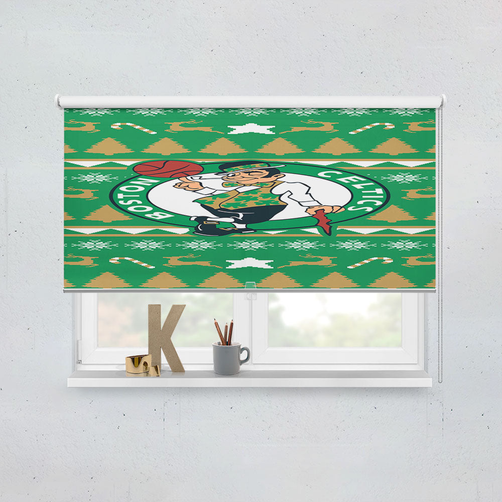 Boston Celtics Christmas Sweater Window Roller Blinds Shades