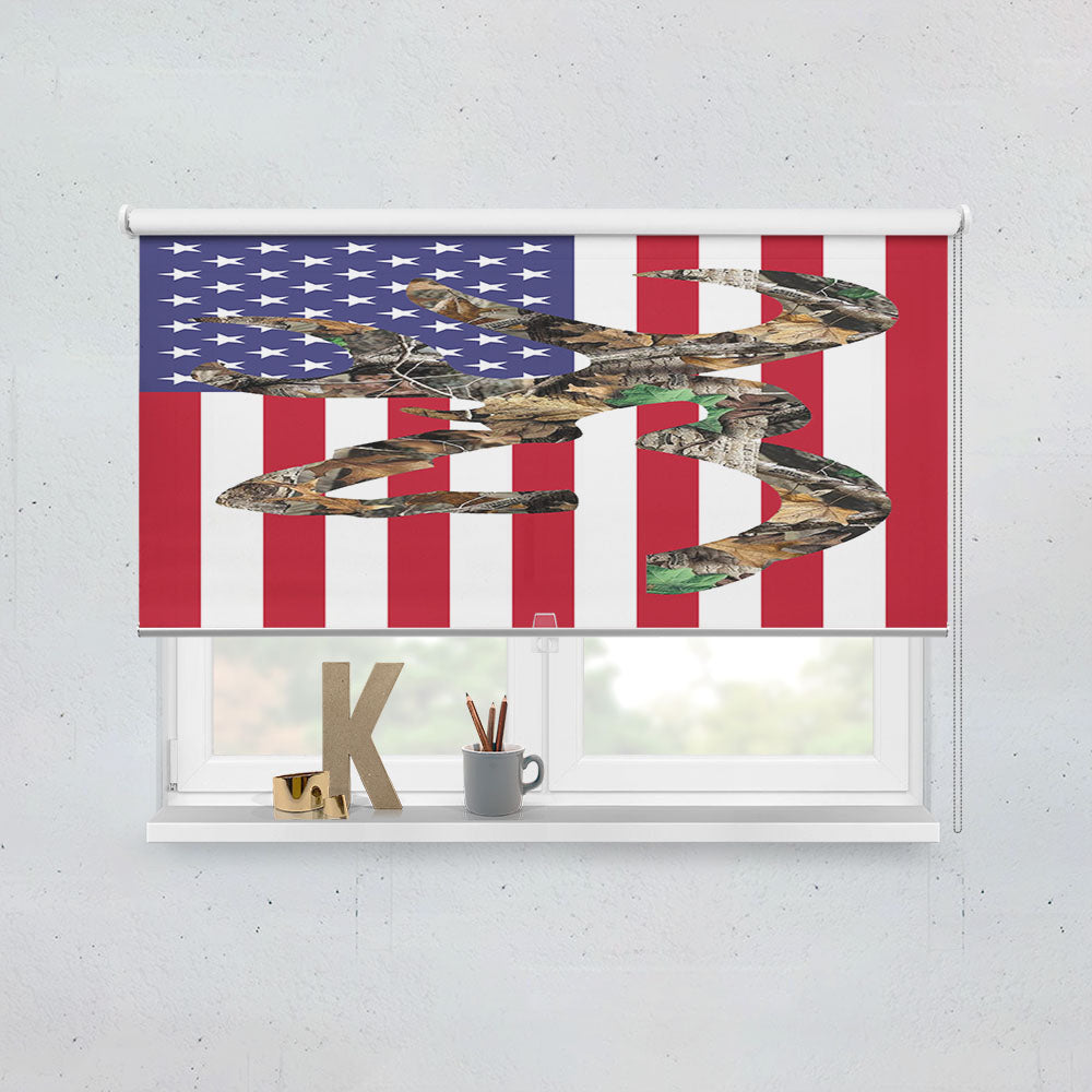 Browning Deer Camo American Flag Window Roller Blinds Shades