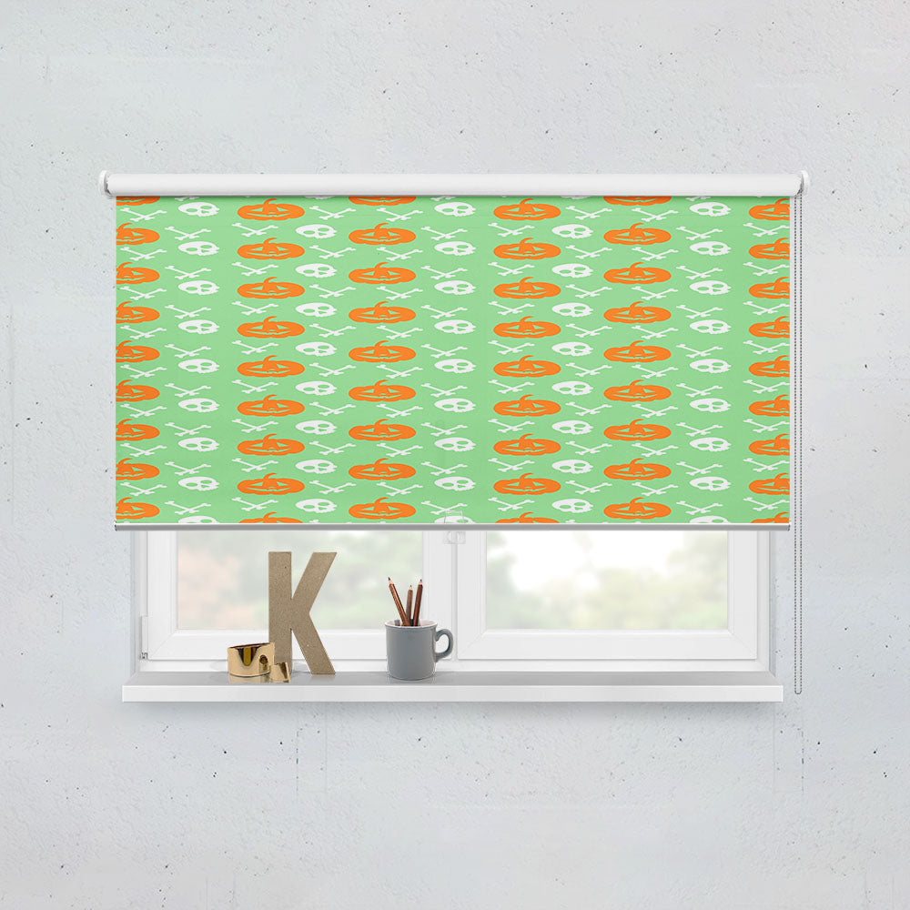 Green Pattern Pumpkins Bone And Head Skeleton Halloween Window Roller Blinds Shades