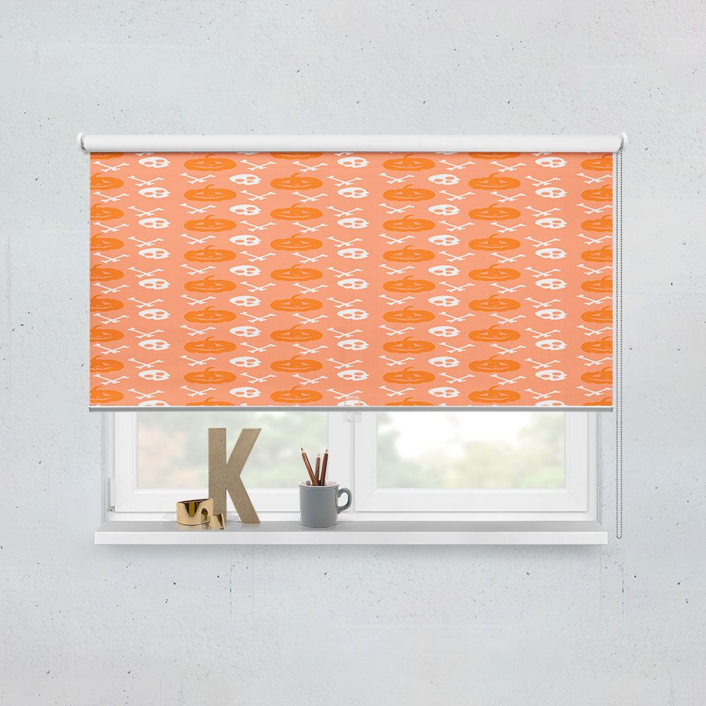 Peach Pattern Pumpkins Bone And Head Skeleton Halloween Window Roller Blinds Shades