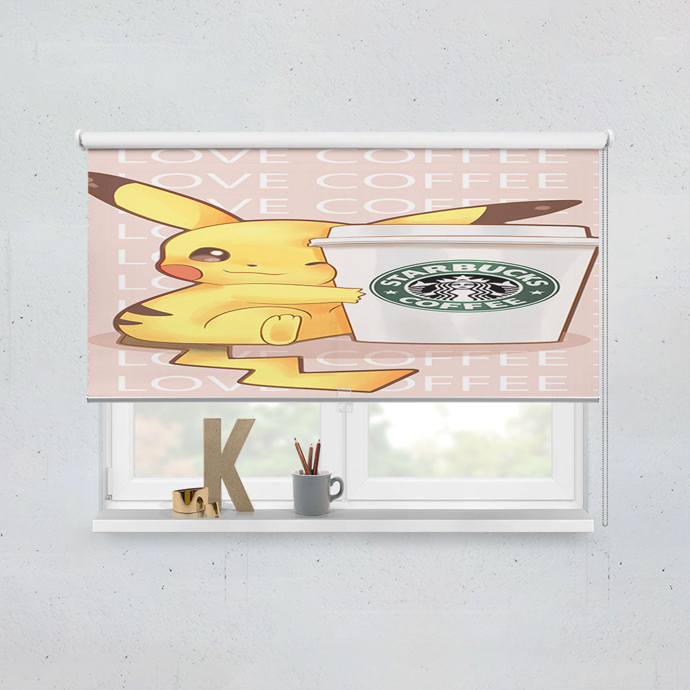 Pikachu With Starbucks Coffee Window Roller Blinds Shades