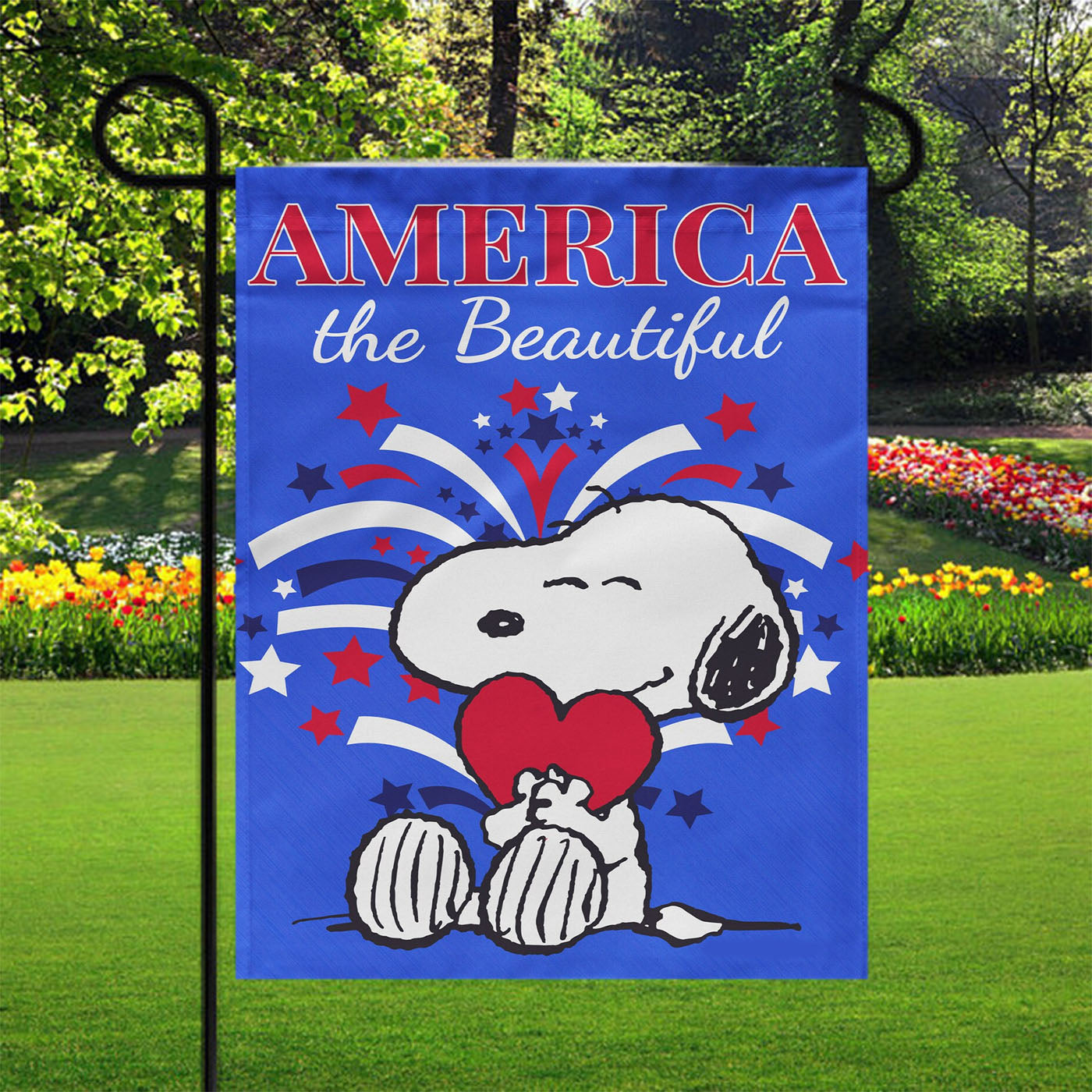 Peanuts America The Beautiful Snoopy Garden Flags Yard Outdoor Lawn 12 X 18