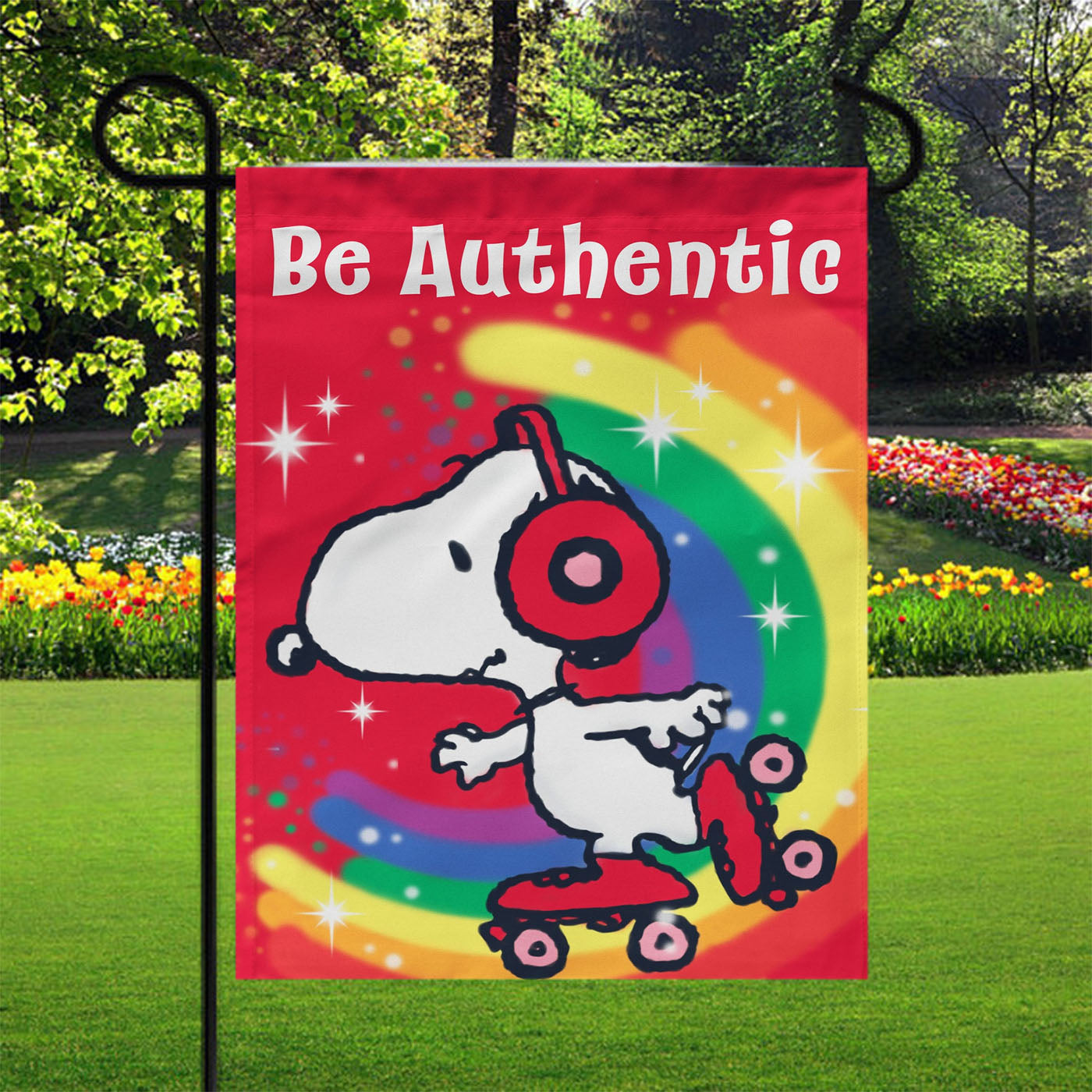 Peanuts Be Authentic Snoopy Roller-Skate Garden Flags Yard Outdoor Lawn 12 X 18