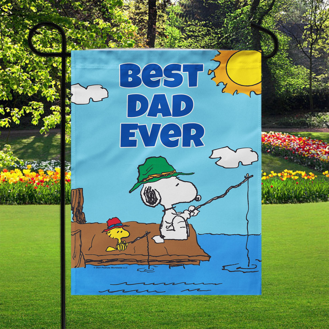 Peanuts Best Dad Ever Gone Fishing Snoopy Garden Flags Yard Outdoor Lawn 12 X 18