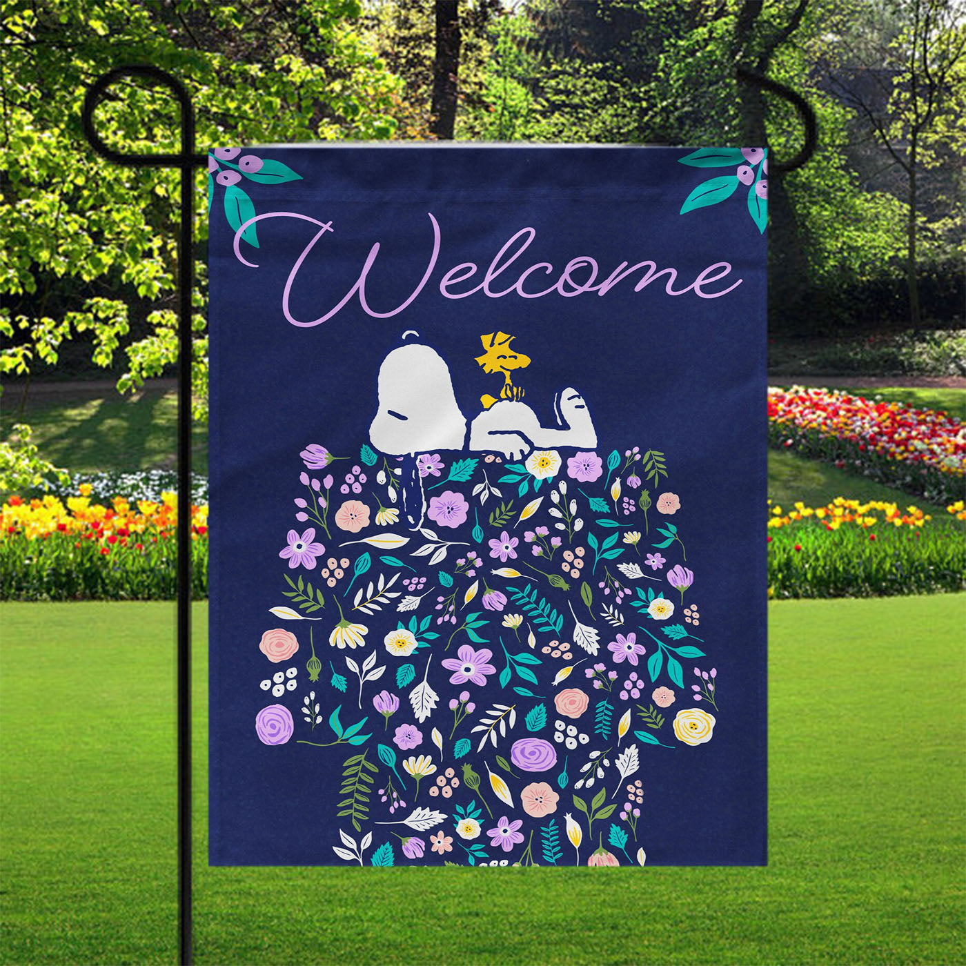 Peanuts Doghouse Of Flowers Snoopy & Woodstock Garden Flags Yard Outdoor Lawn 12 X 18