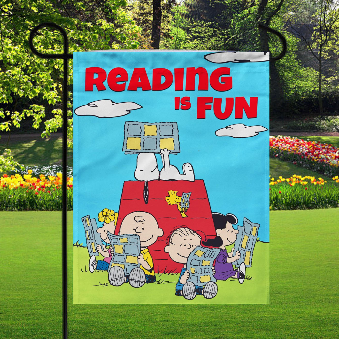 Peanuts Reading Is Fun Garden Flags Yard Outdoor Lawn 12 X 18