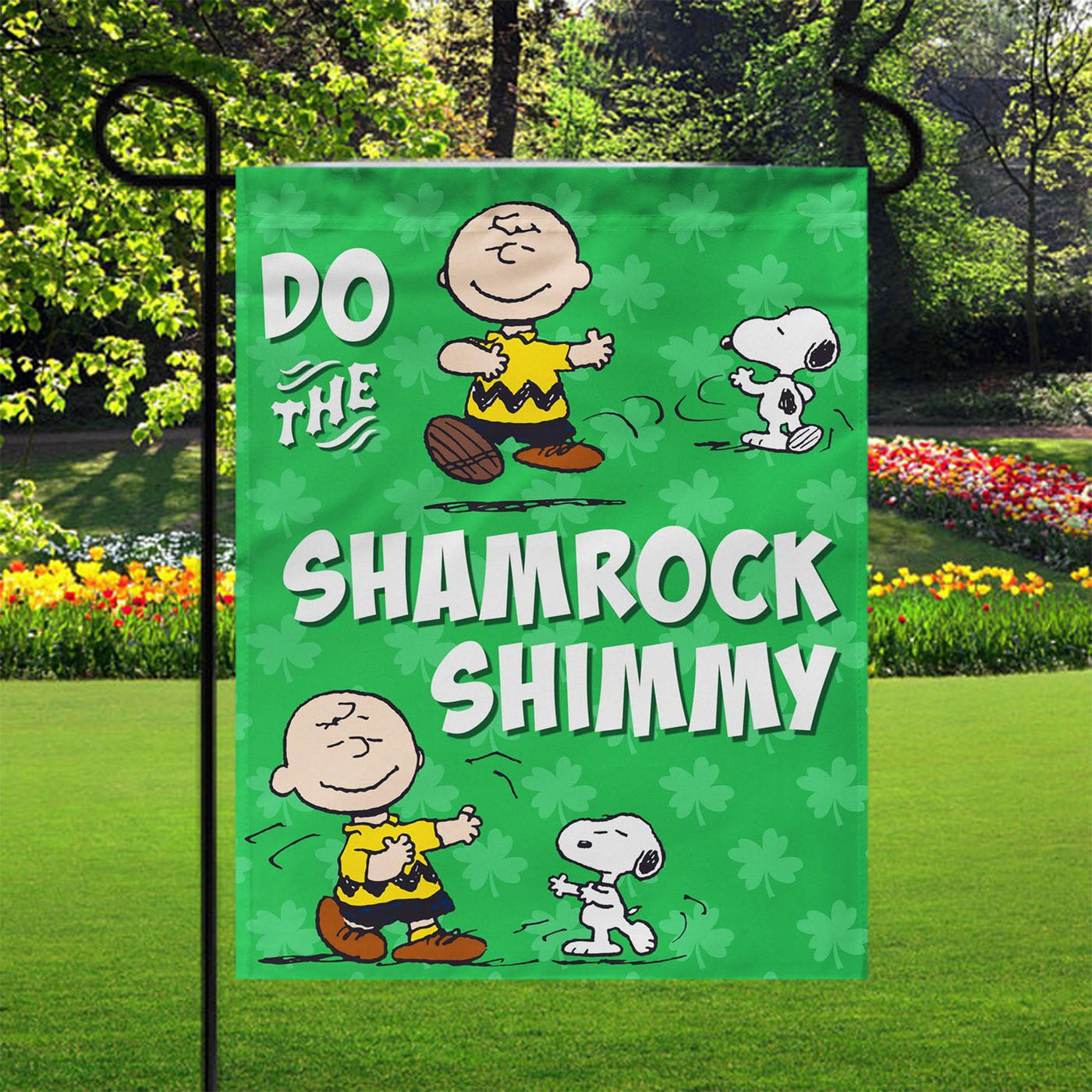 Peanuts Snoopy And Charlie Brown Shamrock Garden Flags Yard Outdoor Lawn 12 X 18