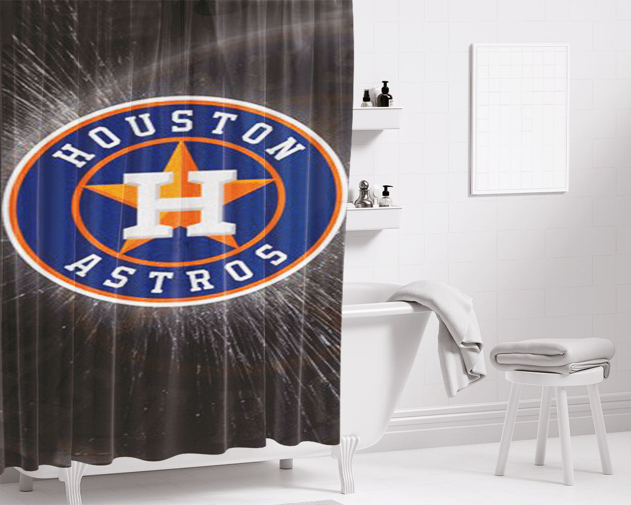 Houston Astros Mlb Sport Logo Bathroom Shower Curtain Fabric Waterproof | 66 X 72 Inch