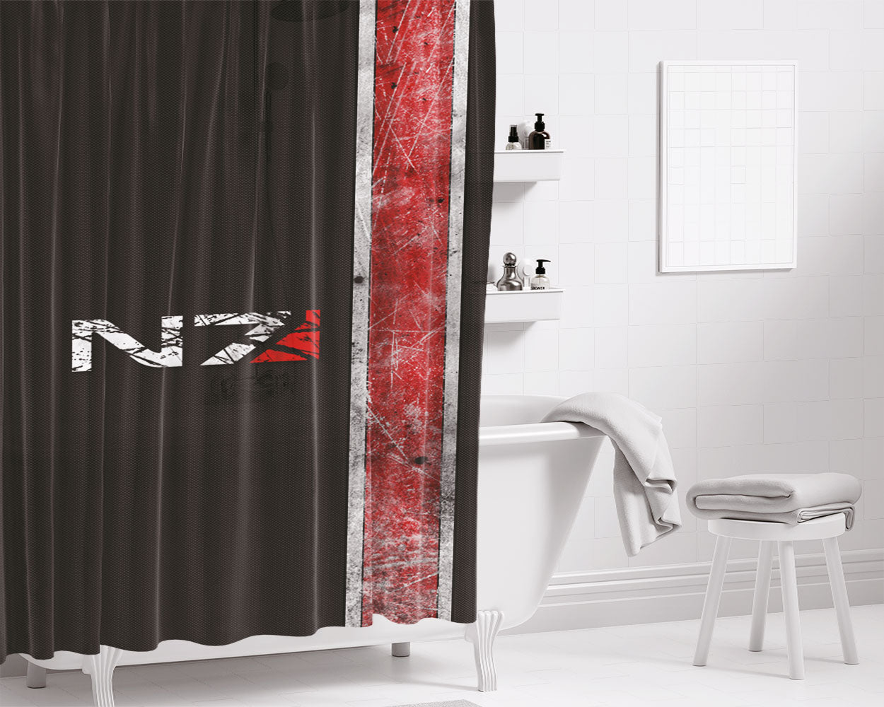 N7 Mass Effect Bathroom Shower Curtain Fabric Waterproof | 66 X 72 Inch