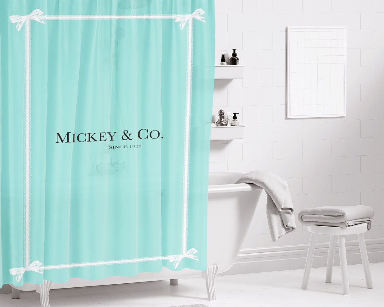 Mickey & Co Tiffany Since 1928 Bathroom Shower Curtain Fabric Waterproof | 66 X 72 Inch