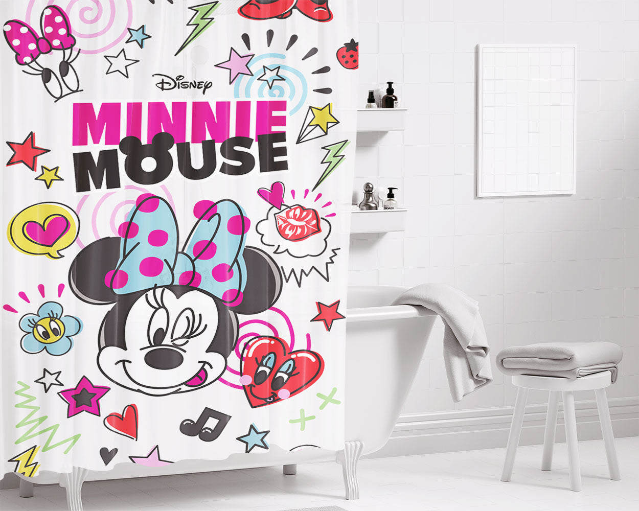 Minnie Mouse Colorful Bathroom Shower Curtain Fabric Waterproof | 66 X 72 Inch
