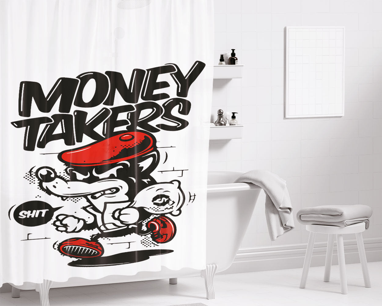 Money Takers Shit Poster Bathroom Shower Curtain Fabric Waterproof | 66 X 72 Inch