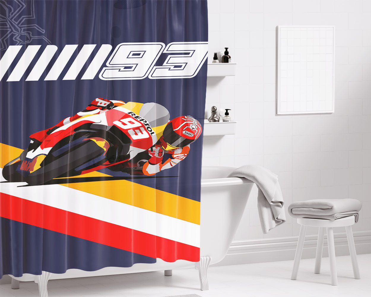 Motogp 93 Bathroom Shower Curtain Fabric Waterproof | 66 X 72 Inch