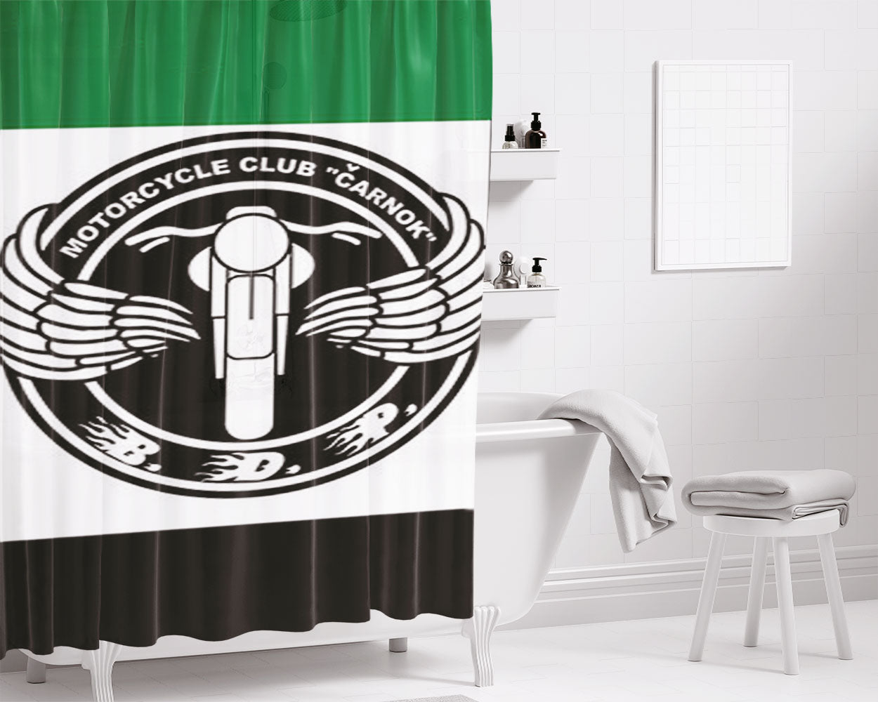 Motorcycle Club Carnok Bathroom Shower Curtain Fabric Waterproof | 66 X 72 Inch