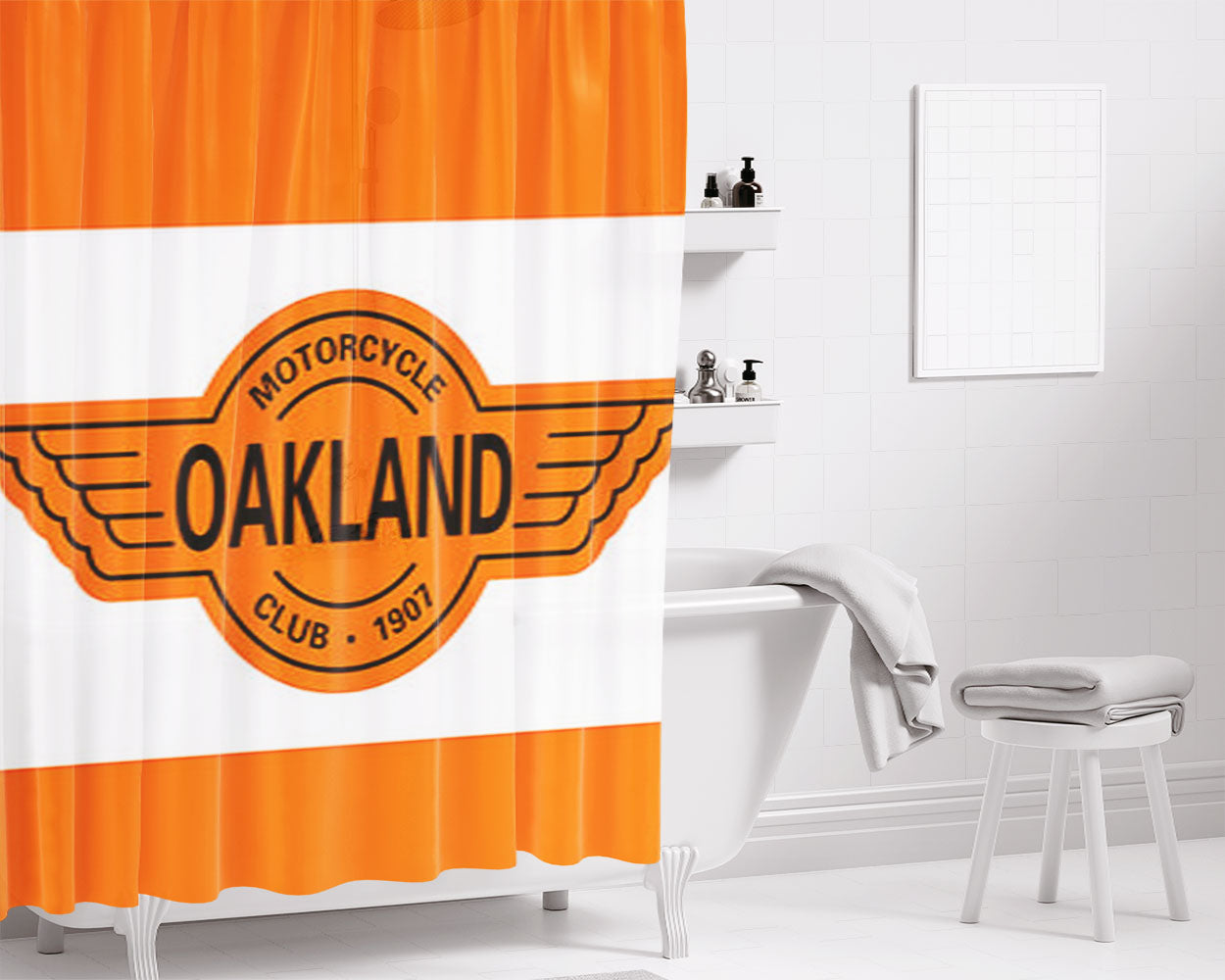Motorcycle Oakland Club Bathroom Shower Curtain Fabric Waterproof | 66 X 72 Inch