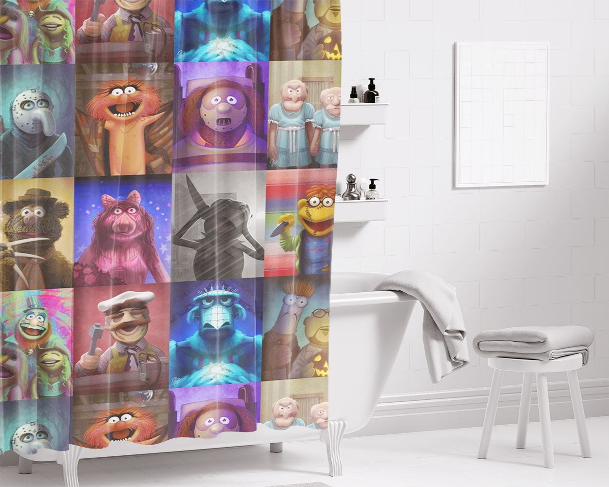 Muppet Collages Characters Bathroom Shower Curtain Fabric Waterproof | 66 X 72 Inch