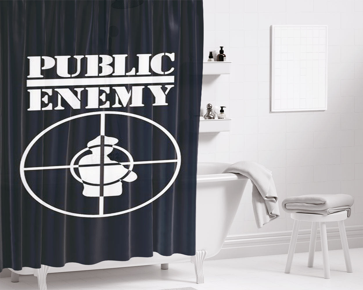 Public Enemy Find Your Terror Bathroom Shower Curtain Fabric Waterproof | 66 X 72 Inch