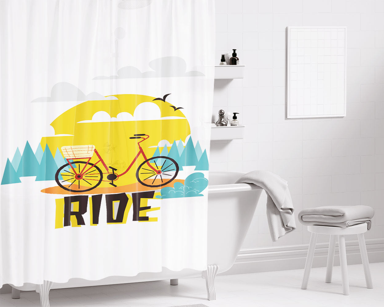 Ride In Summer Tropical Streetwear Bathroom Shower Curtain Fabric Waterproof | 66 X 72 Inch