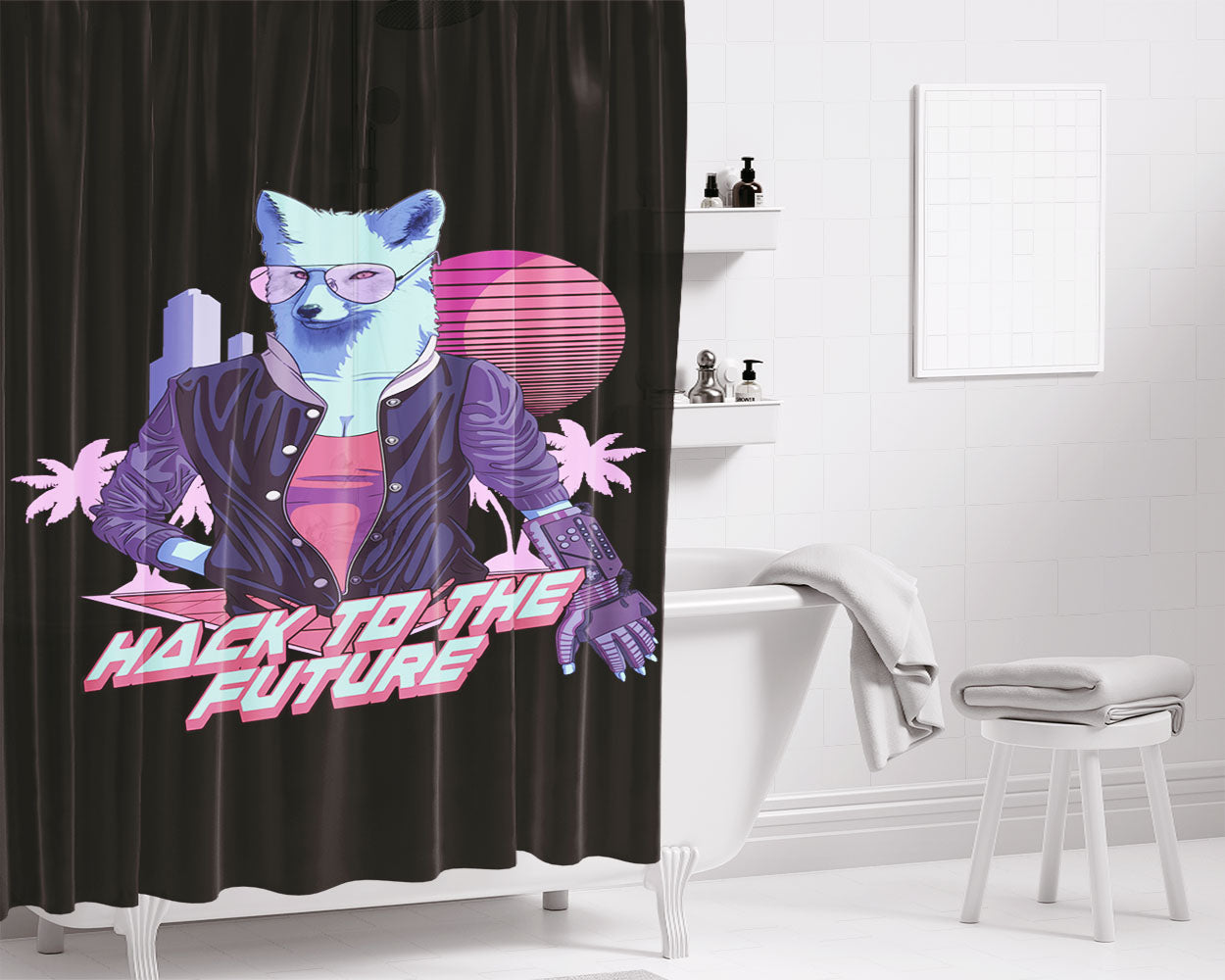 Siberian Husky Beach Day August Bathroom Shower Curtain Fabric Waterproof | 66 X 72 Inch