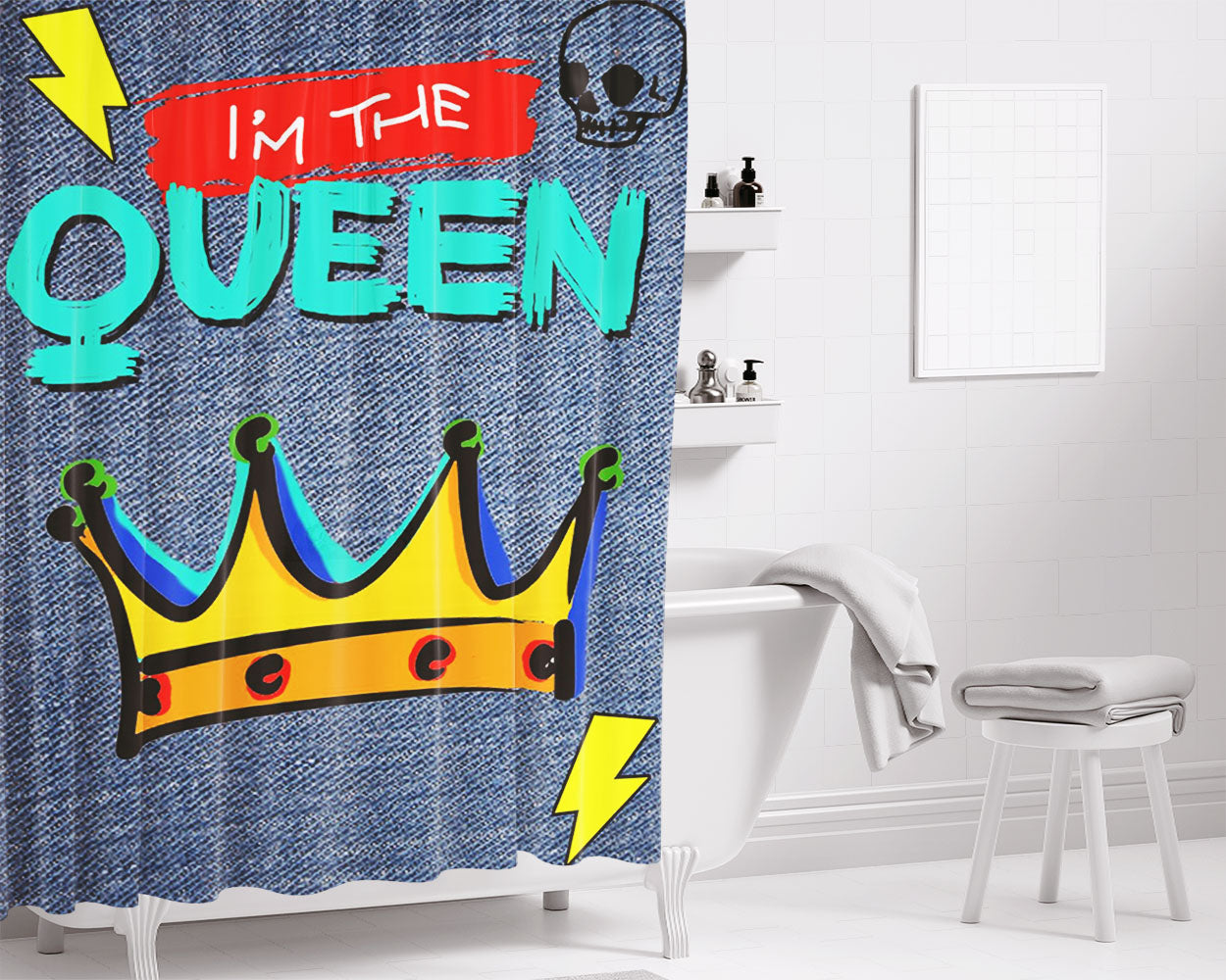 Skull Pattern On Grey Forest Bathroom Shower Curtain Fabric Waterproof | 66 X 72 Inch
