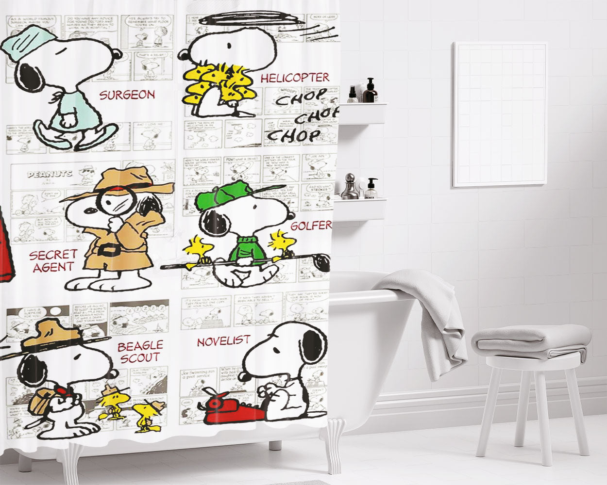 Snoopy Kite At France Bathroom Shower Curtain Fabric Waterproof | 66 X 72 Inch