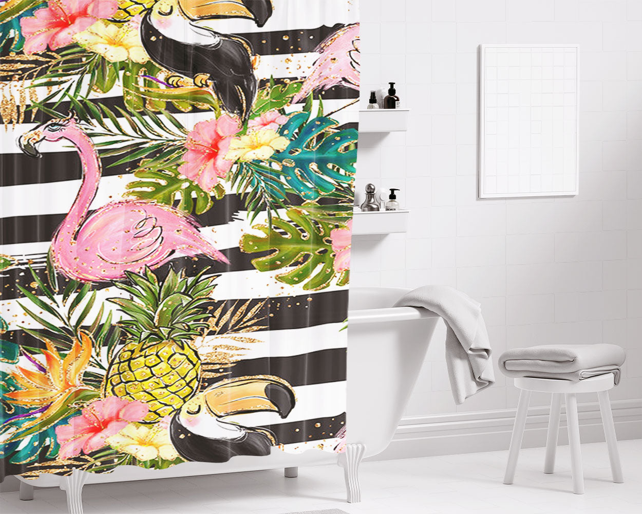 Summer Garden Bathroom Shower Curtain Fabric Waterproof | 66 X 72 Inch